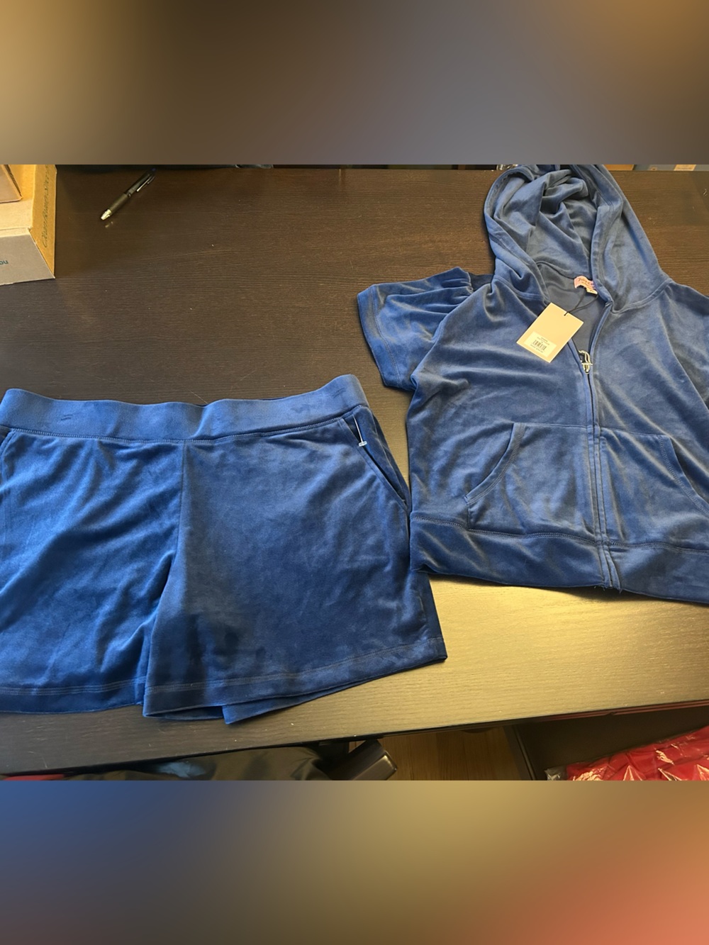 NWT Juicy Couture Velour blue Track Suit shorts sweatsuit women’s xL Atlantis